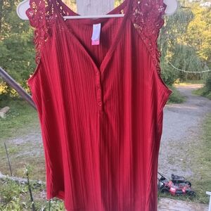 No Boundaries Red Sleeveless Pleated Blouse